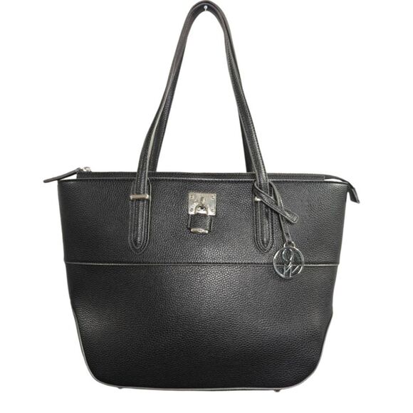 Nine West Black pebbled It Girl lock charm tote satchel large bag handbag NWOT - Picture 1 of 6